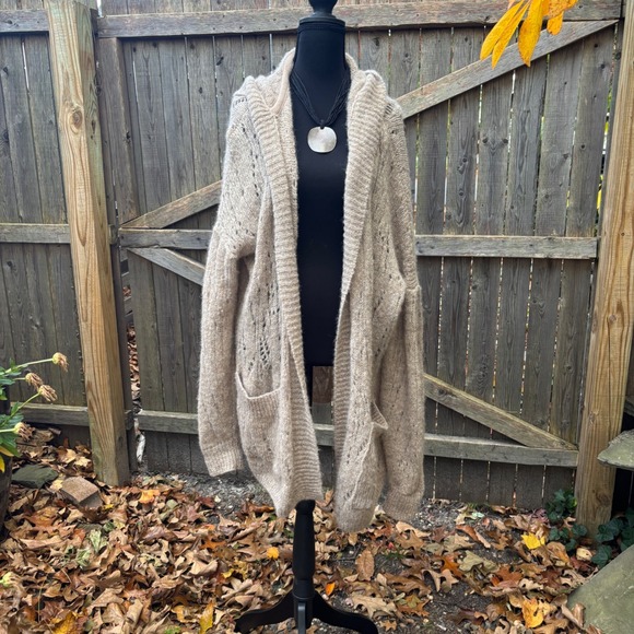 Free People Sweaters - Free People Alpaca Blend Hooded Cardigan Sweater Open Front Oversized Beige boho